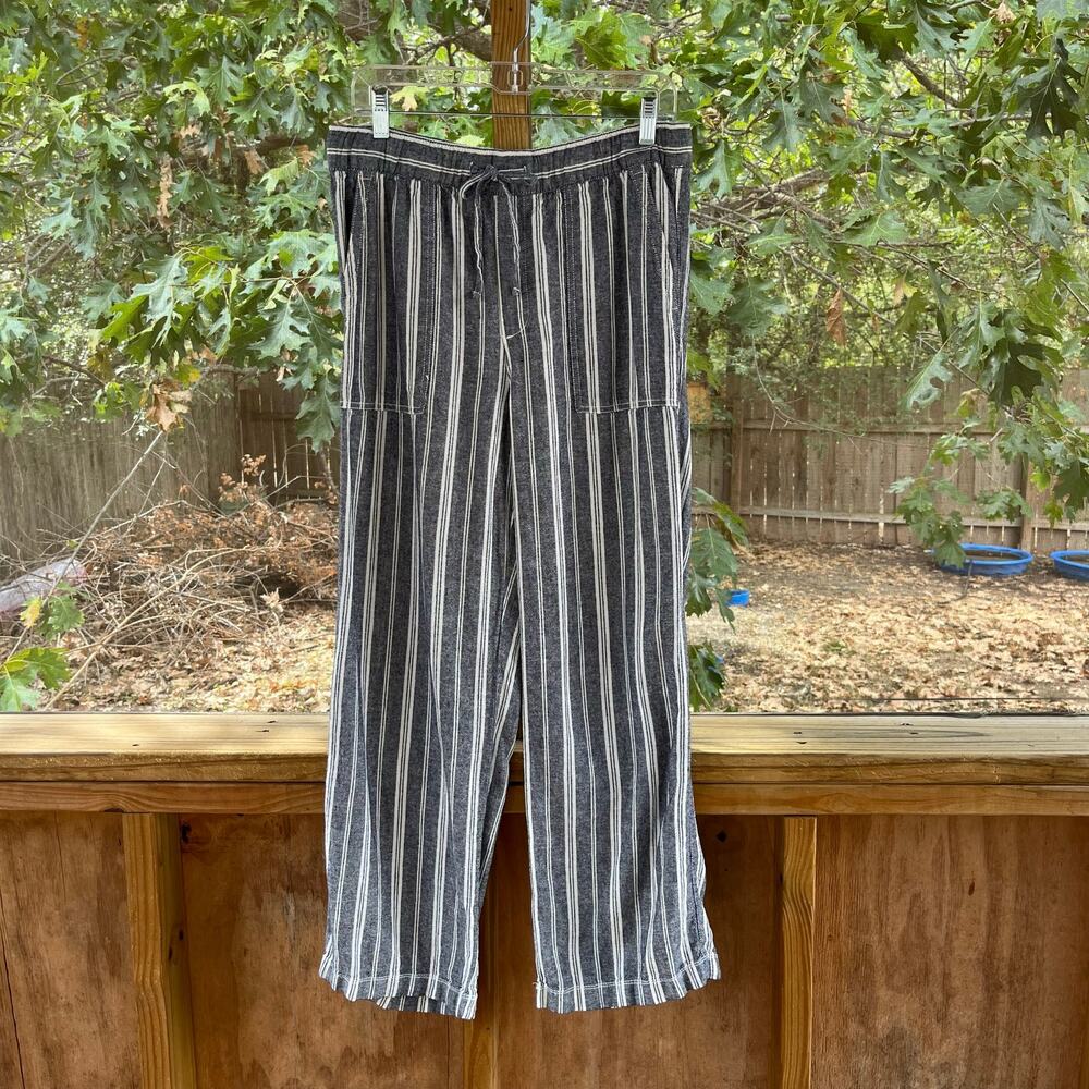 Gap Women's Linen Blend Pull On Pants Navy Stripe Size M